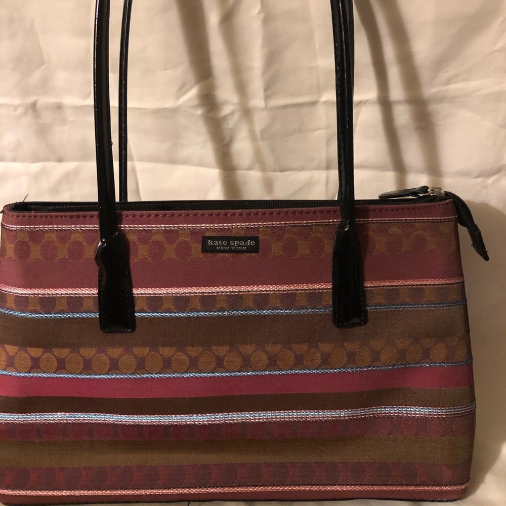 Kate Spade Y2K Vintage Shoulder Purse Mauve Pink Brown stripes, Black Handle